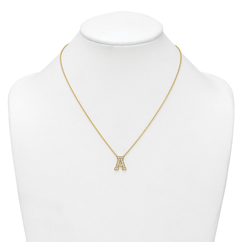 14k 1/2 carat Lab Grown Diamond VS+ F+ Complete Letter A 18 inch Initial Necklace