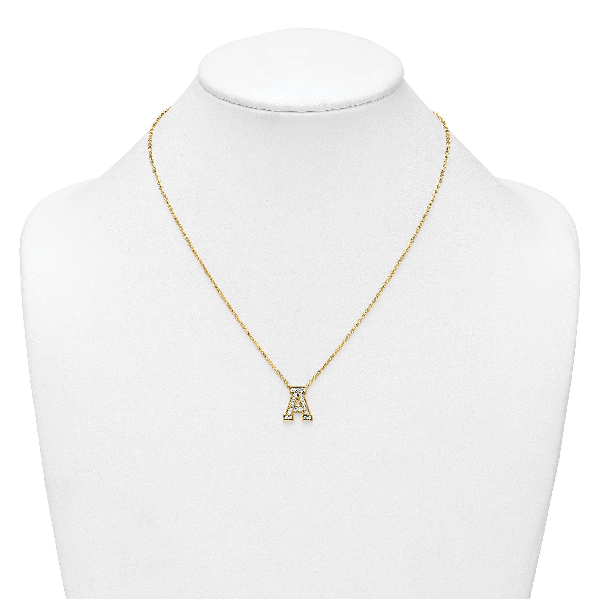 14k 1/2 carat Lab Grown Diamond VS+ F+ Complete Letter A 18 inch Initial Necklace