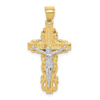 10K Gold Crucifix Pendant with Rhodium Accents, Polished Finish