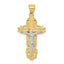 10K Gold Crucifix Pendant with Rhodium Accents, Polished Finish
