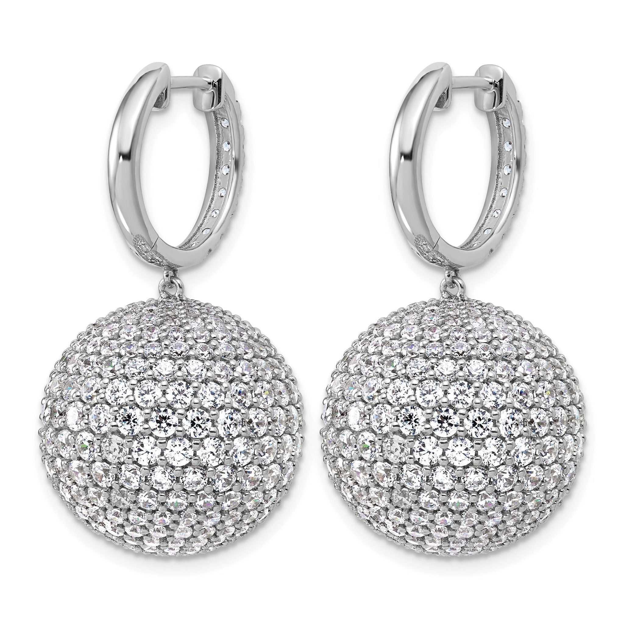 14k White Gold 13 7/8 carat Lab Grown Diamond VS+ F+ Pave Ball Complete Dangle Hoop Earrings
