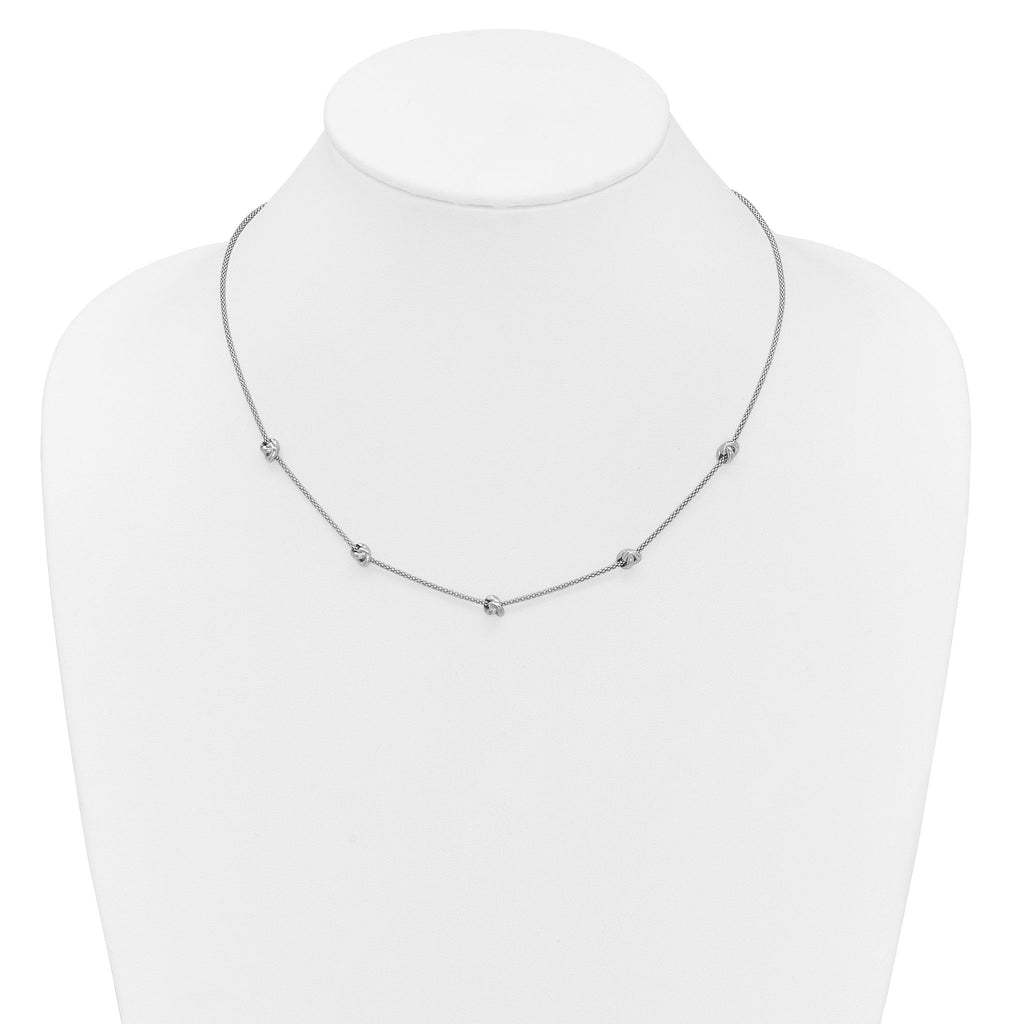 Sterling Silver RH-plt Polished Love Knot w/2in ext. Necklace