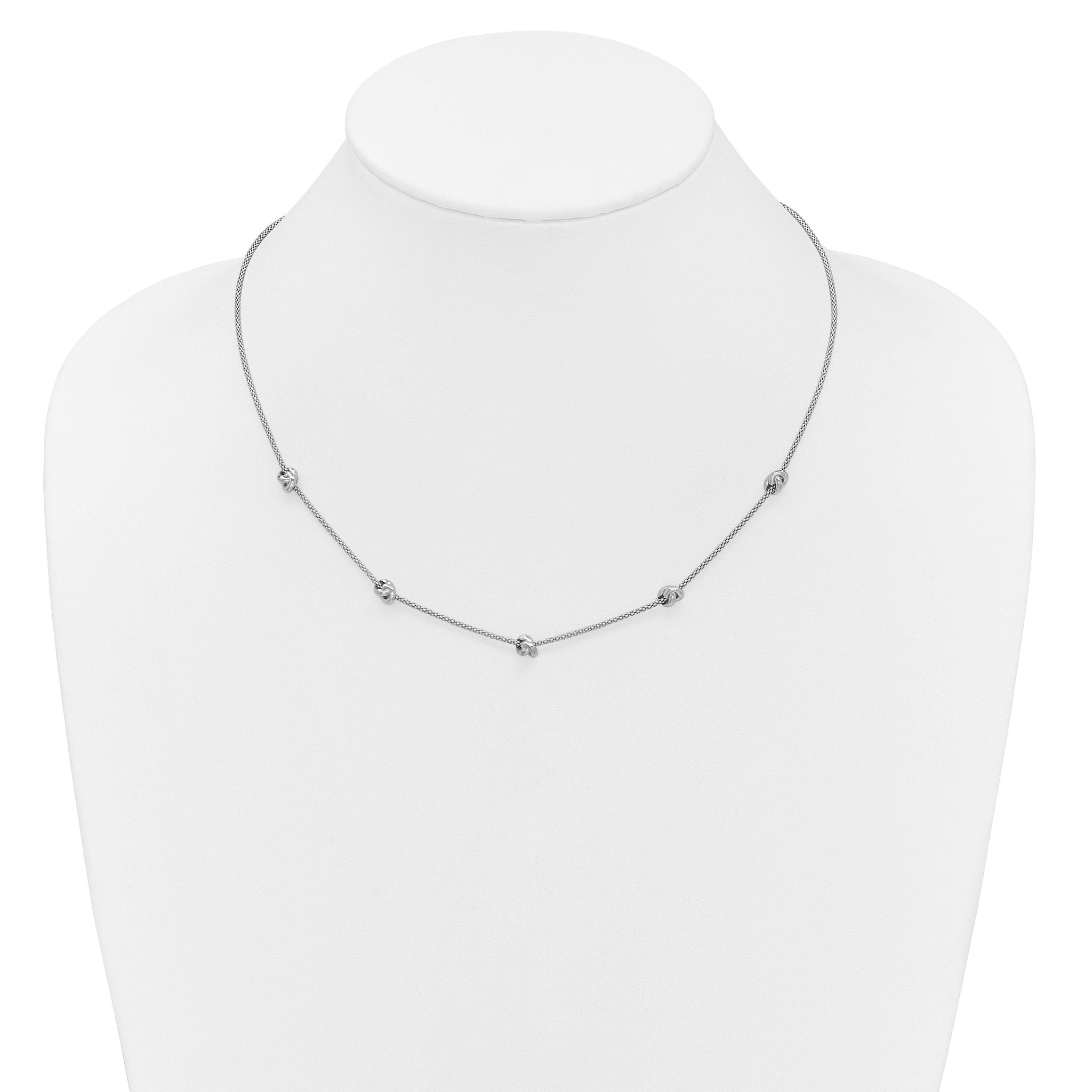 Sterling Silver RH-plt Polished Love Knot w/2in ext. Necklace