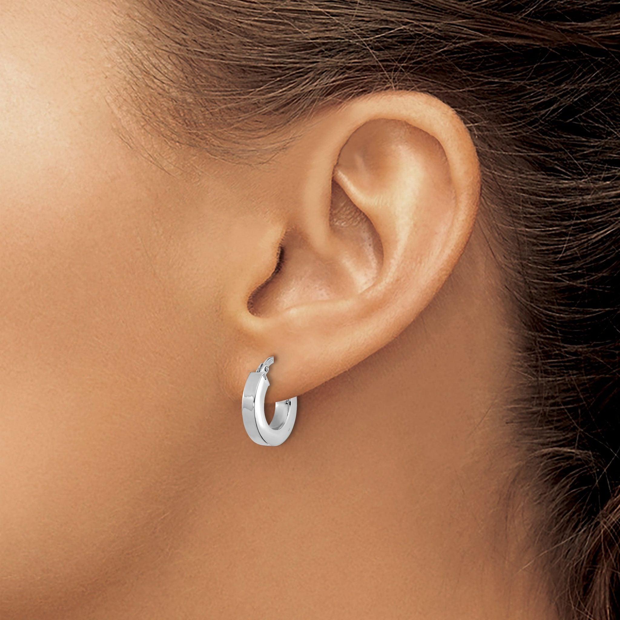 14k White Gold Polished 3mm Square Tube Hoop Earrings