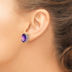 14k White Gold Amethyst Oval Stud Earrings