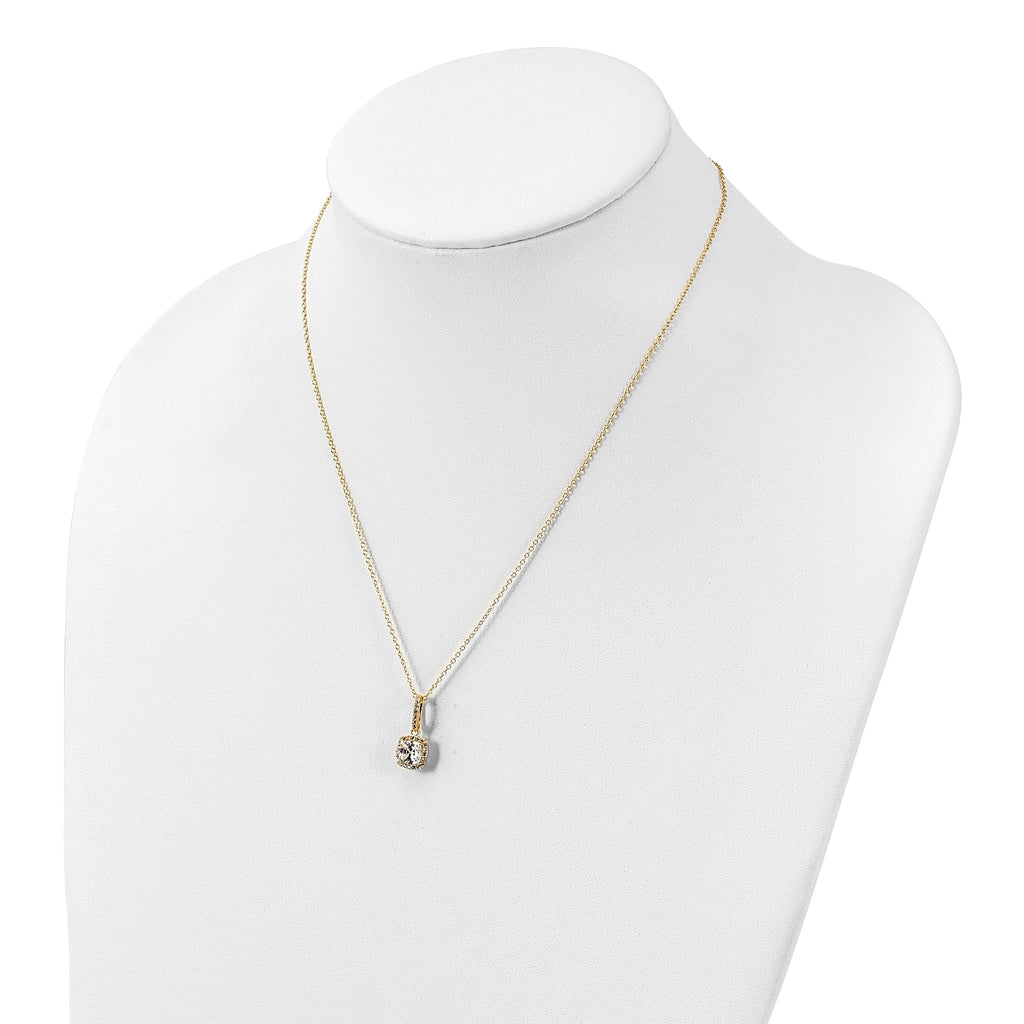 Sterling Silver Polished Gold-tone CZ 18in Necklace/Post Earrings Set