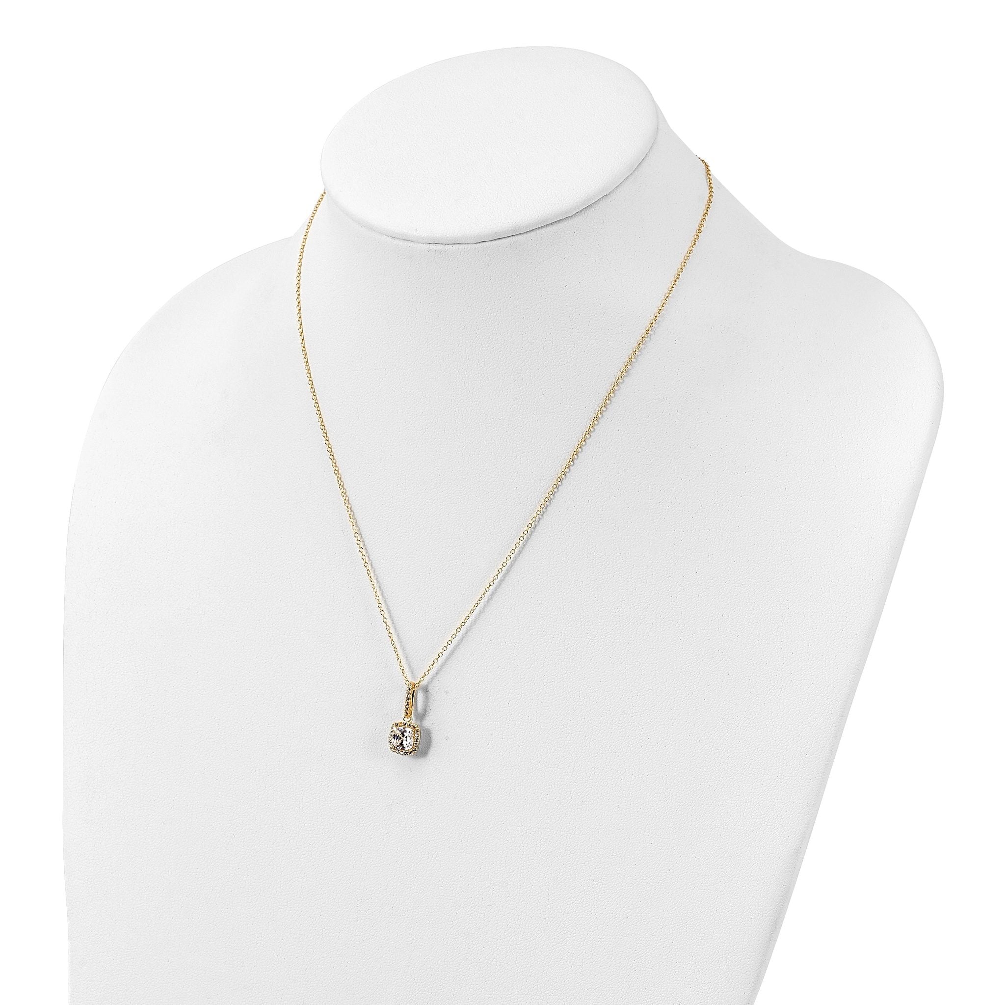 Sterling Silver Polished Gold-tone CZ 18in Necklace/Post Earrings Set