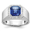 14k White Gold Mens Lab Created Sapphire and 1/3 carat Diamond Complete Ring