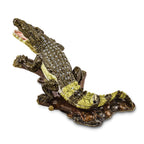 Luxury Giftware by Jere Pewter Bejeweled Crystals Gold-tone Enameled COCO Fierce Crocodile Trinket Box with Matching 18 Inch Necklace