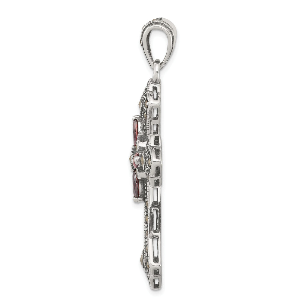 Sterling Silver 925 Vintage Red Marquise CZ Cross Pendant by Sophia Jewelers