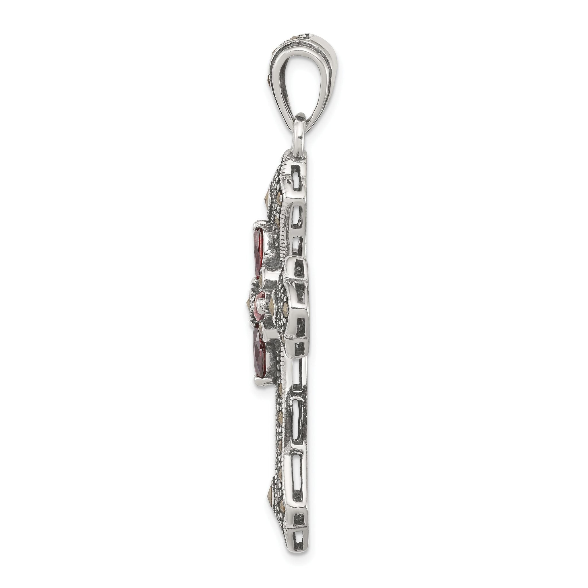 Sterling Silver 925 Vintage Red Marquise CZ Cross Pendant by Sophia Jewelers