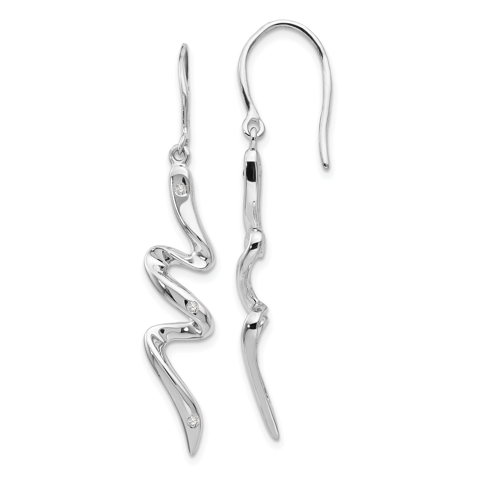 Sterling Silver Diamond Dangle Earrings with Rhodium Polish Gift Ready