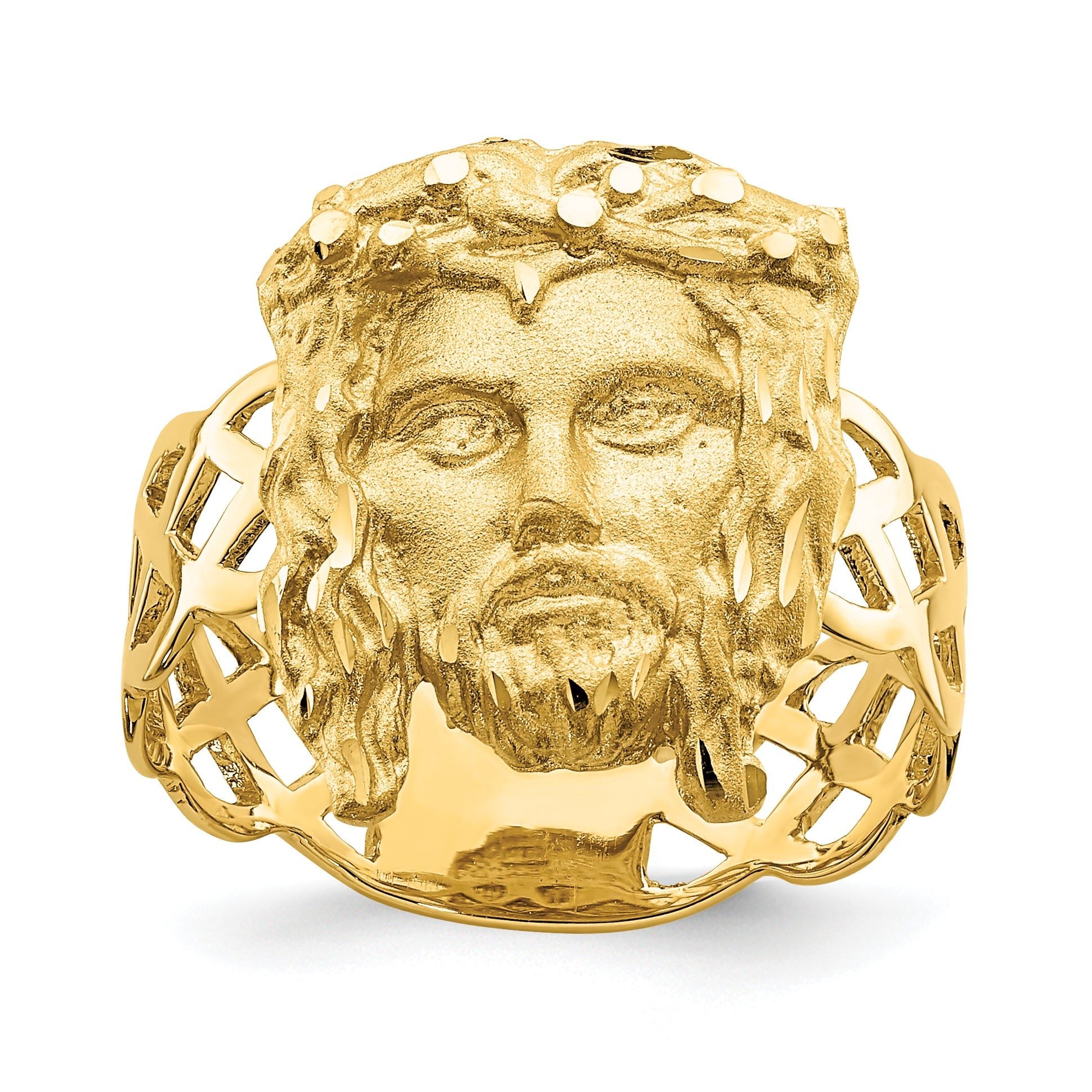 14K Brushed & Polished D/C Jesus Head Ring Main image