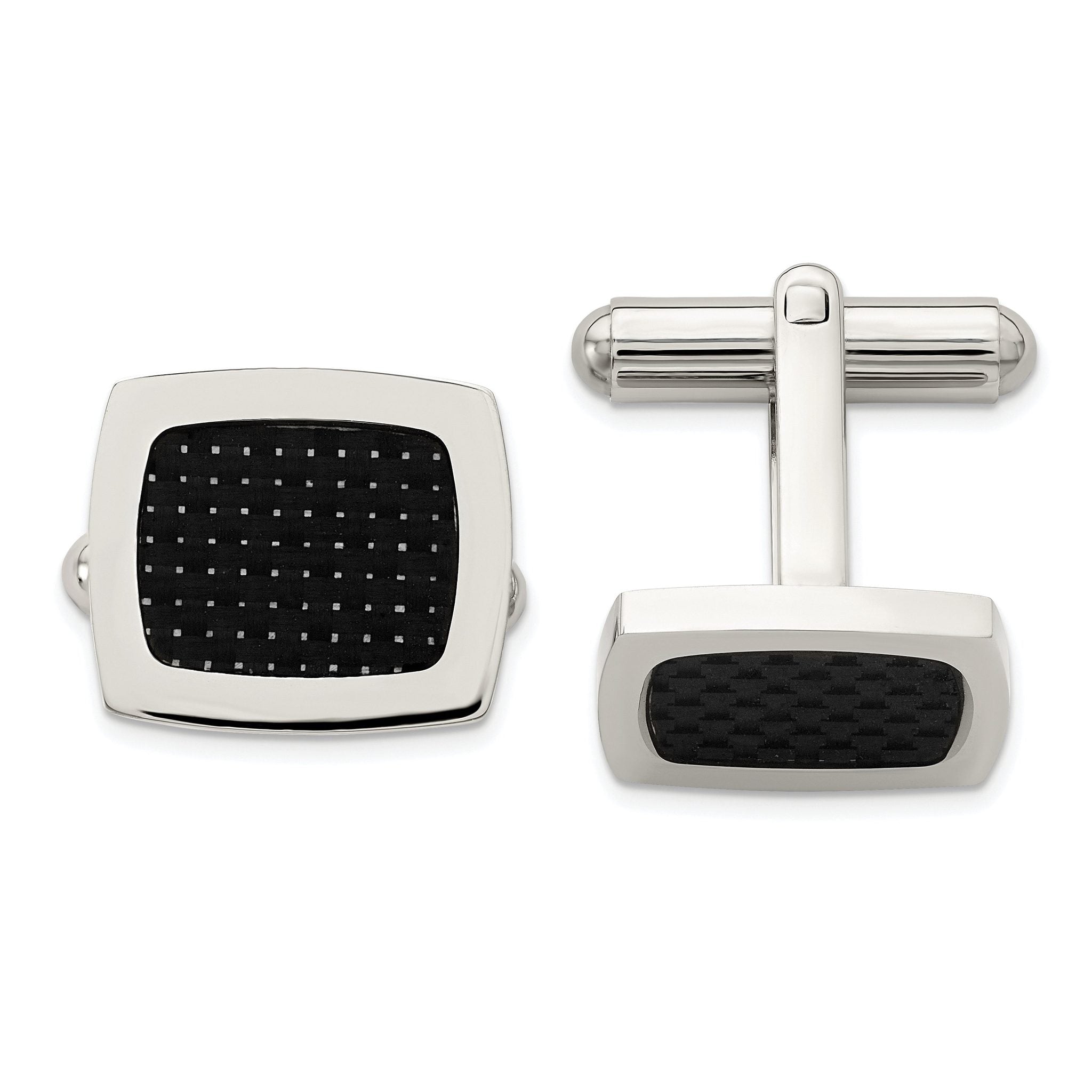 Stainless Steel Black Carbon Fiber Inlay Cuff Links Main image