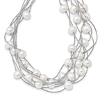 Sterling Silver 925 Multi-Strand White Pearl Necklace, Elegant Women's Jewelry