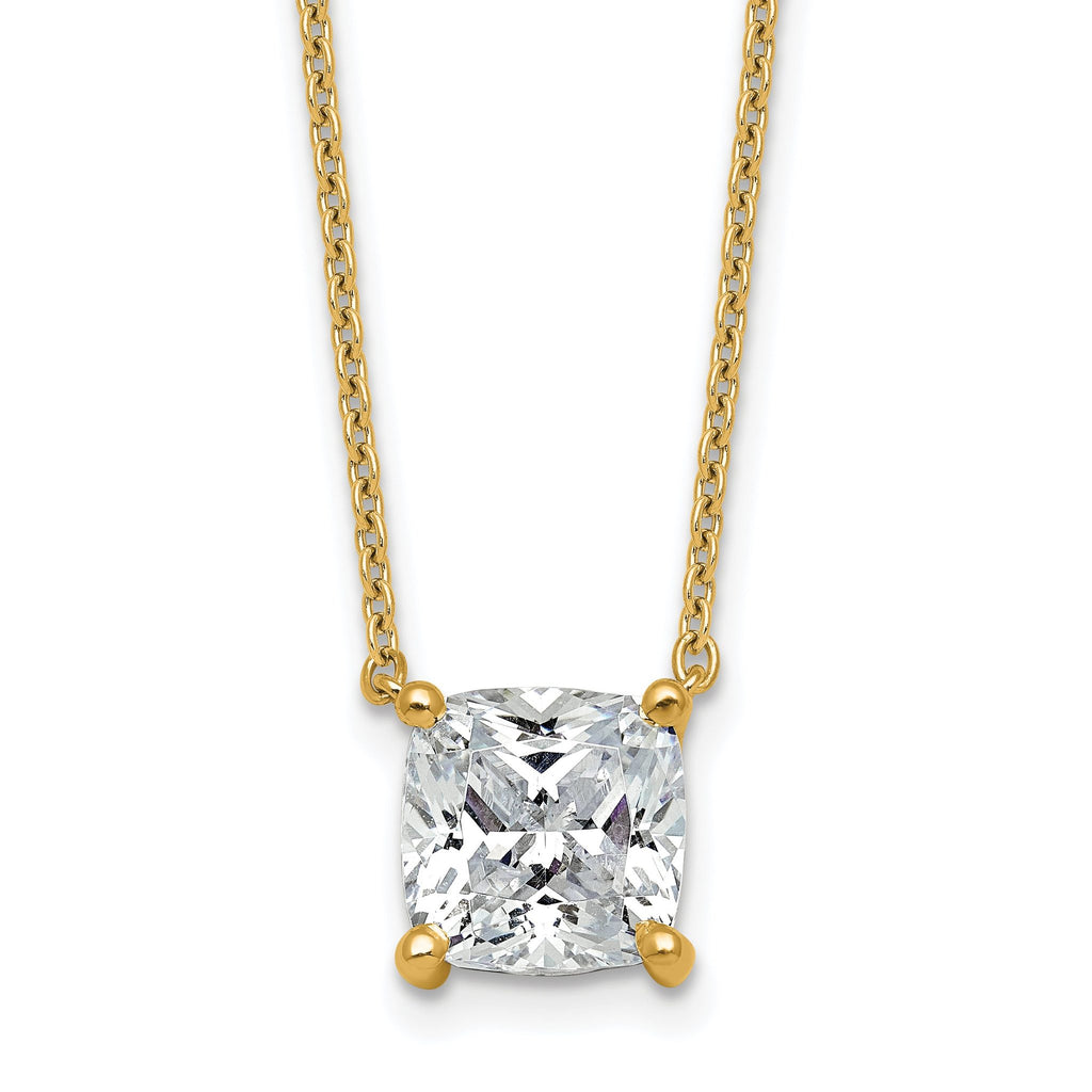 14k 3 1/2 carat Lab Grown Diamond VS+ F+ Cushion Complete 18 inch Four Prong Pendant Necklace