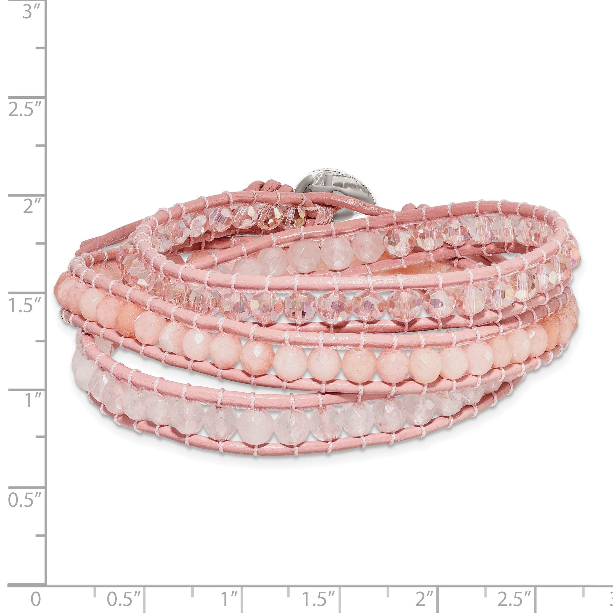 Leather Rose/Pink Quartz Crystal Multi Wrap/ Button Bracelet Secondary image
