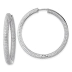 Sterling Silver Rhodium-plated In and Out CZ Pave 3.7 x 39mm Hinged Hoop Earrings
