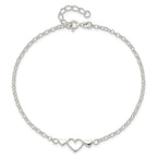 Sterling Silver Three Hearts  9 inch Plus 1 inch Extender - Total 10 inch Anklet