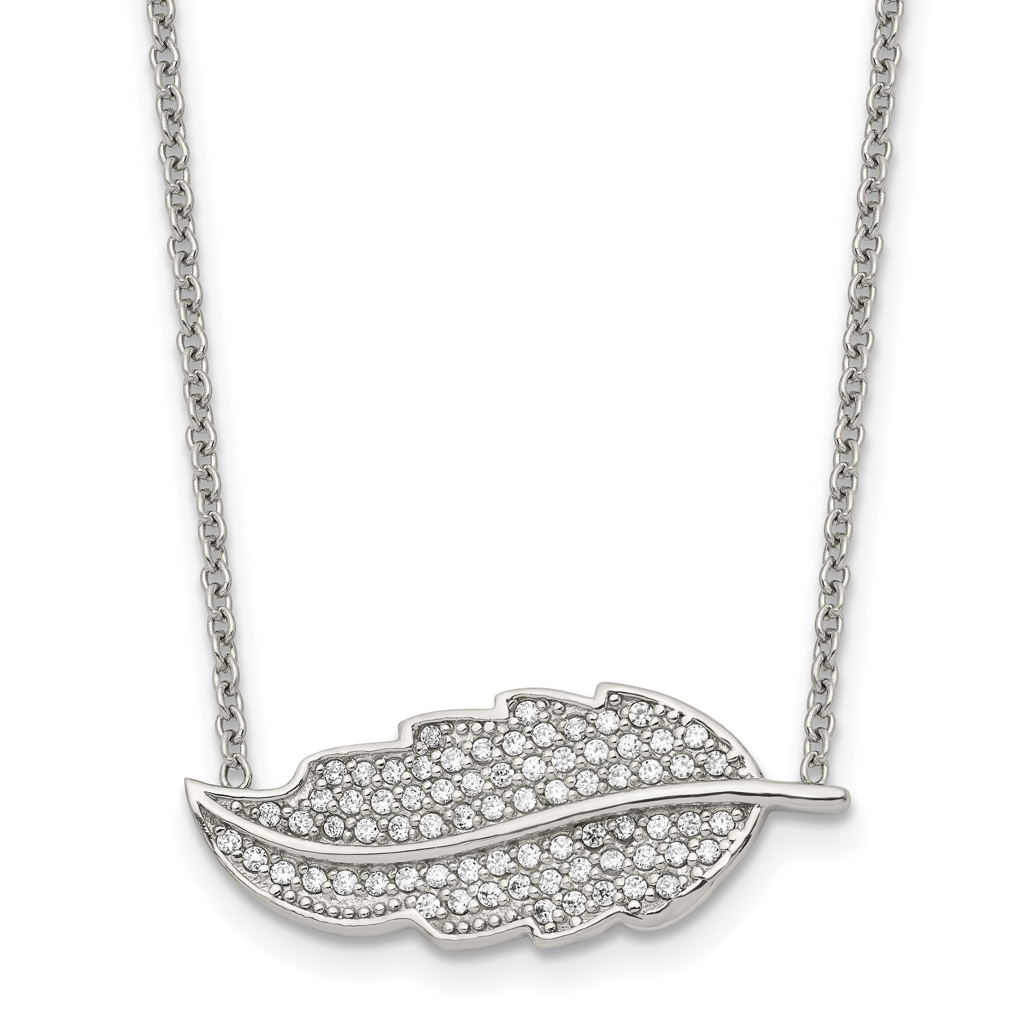 CZ Leaf Pendant Necklace in Stainless Steel, 18in Main image