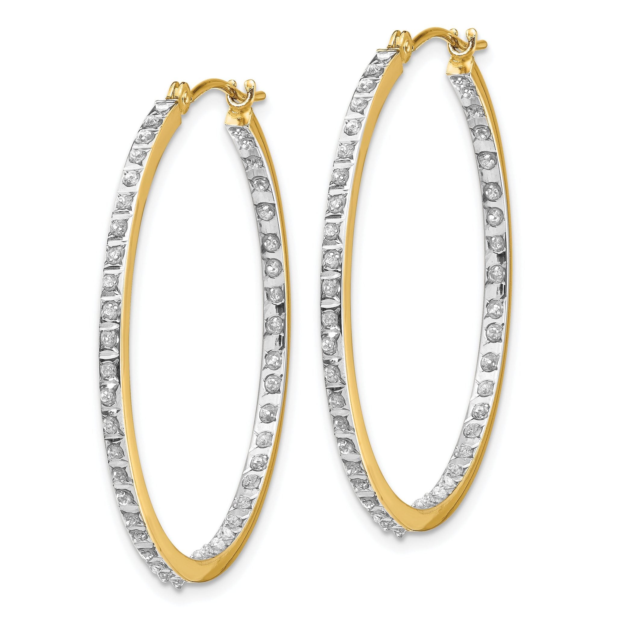 14K Gold Diamond Fascination Hoop Earrings with Polished Finish 35mm Secondary image