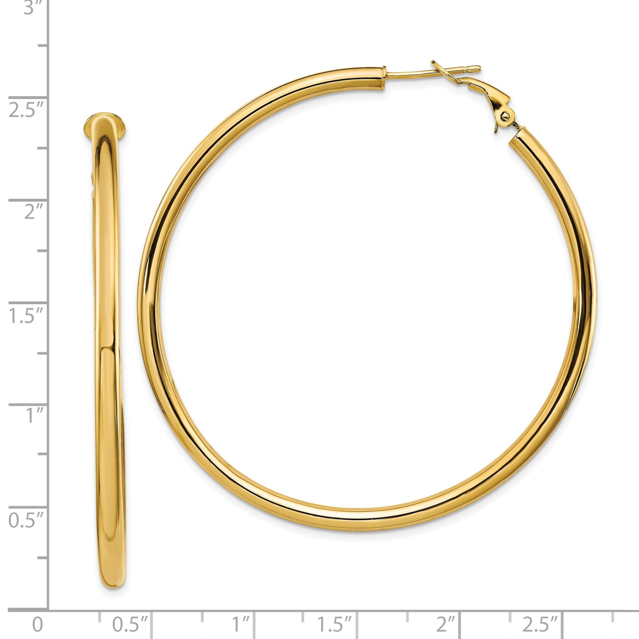 14K Gold Polished Hoop Earrings with Omega Back Elegant Hollow Design