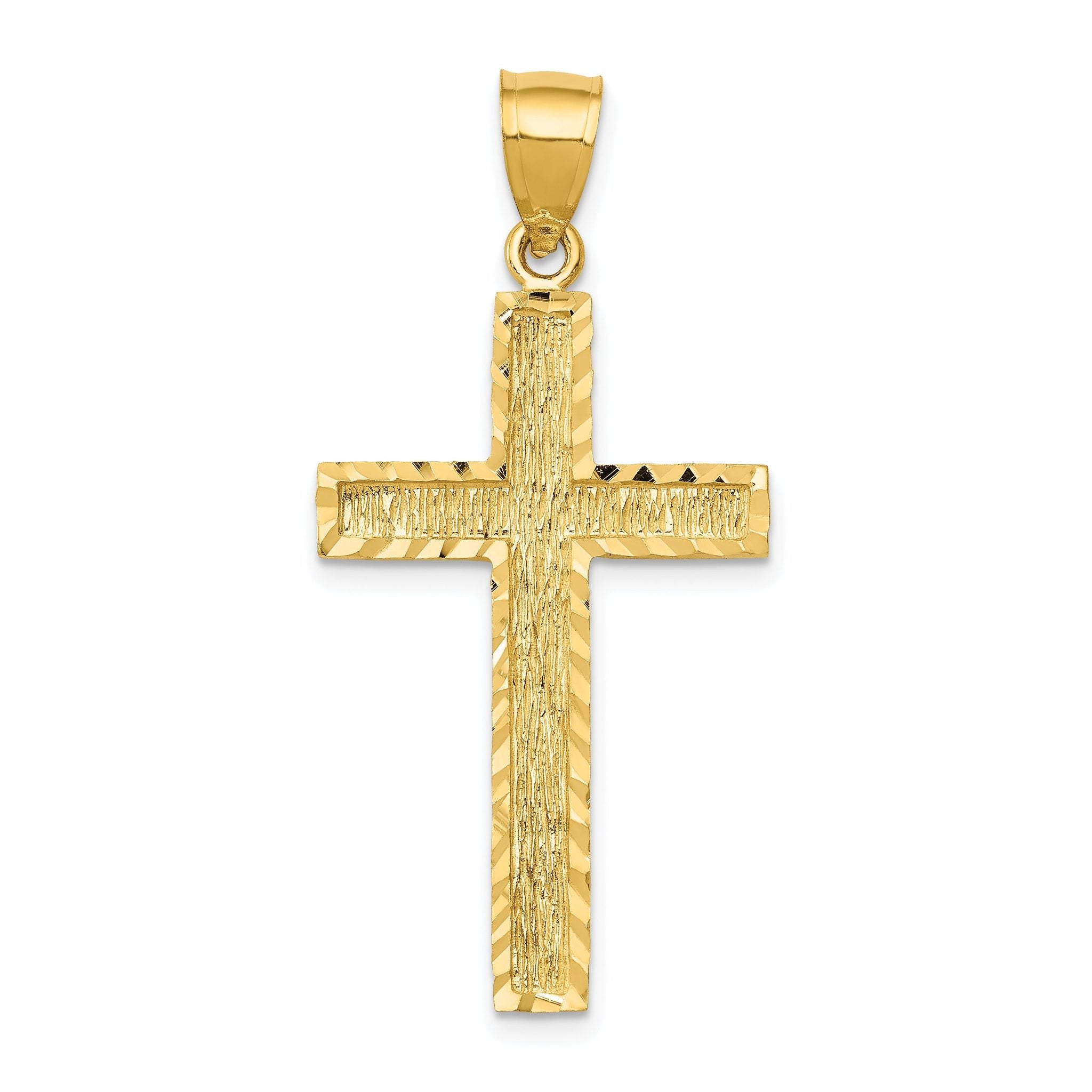 14K Gold Diamond-Cut Cross Pendant with Polished Finish Solid Design