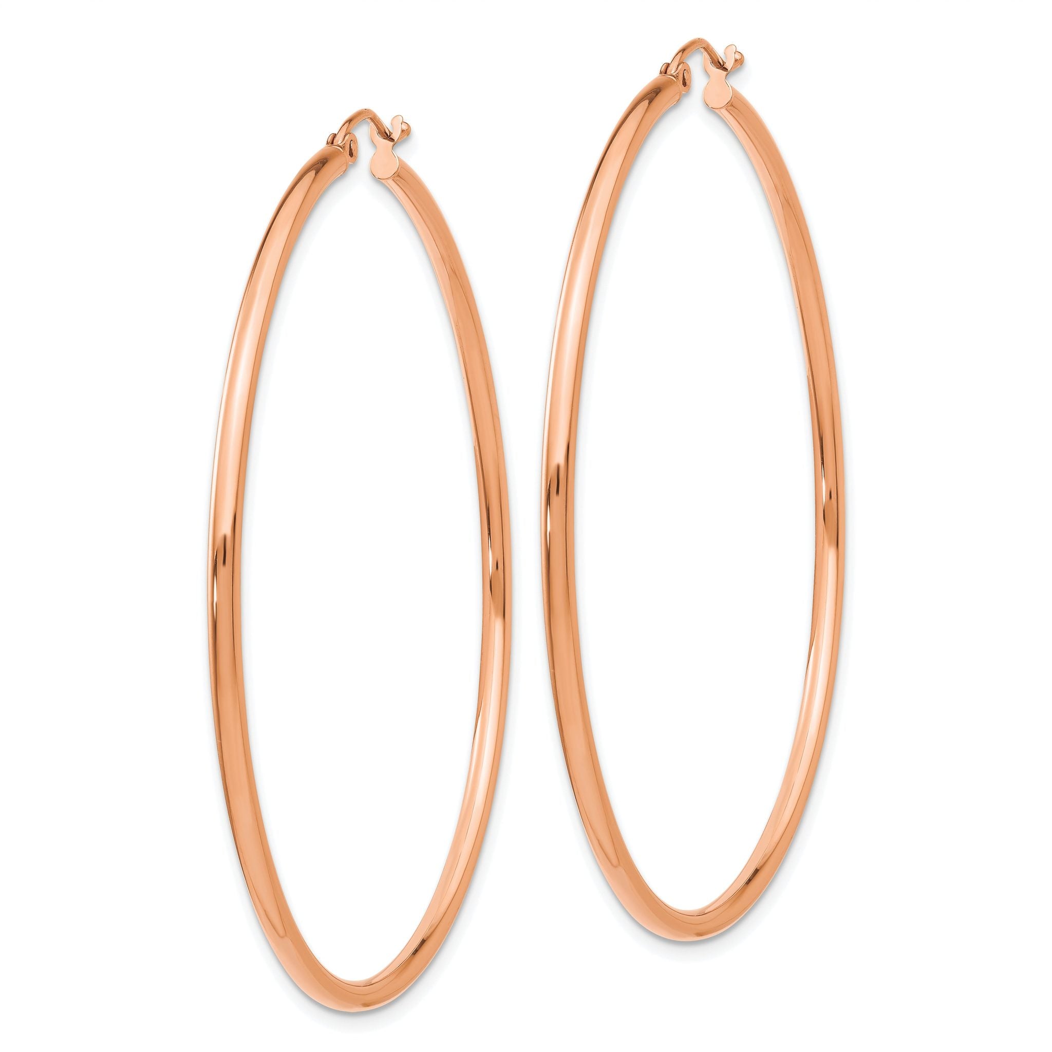 14k Rose Gold Polished 2x55mm Lightweight Tube Hoop Earrings Secondary image