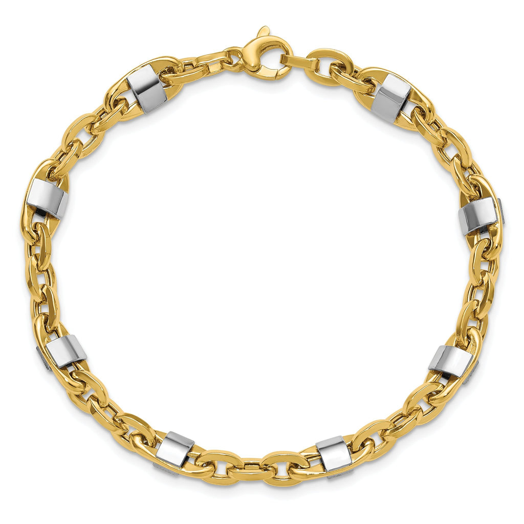14K w/Wht Rhodium Polished Fancy Oval Men's Link Bracelet