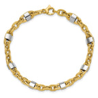 14K w/Wht Rhodium Polished Fancy Oval Men's Link Bracelet