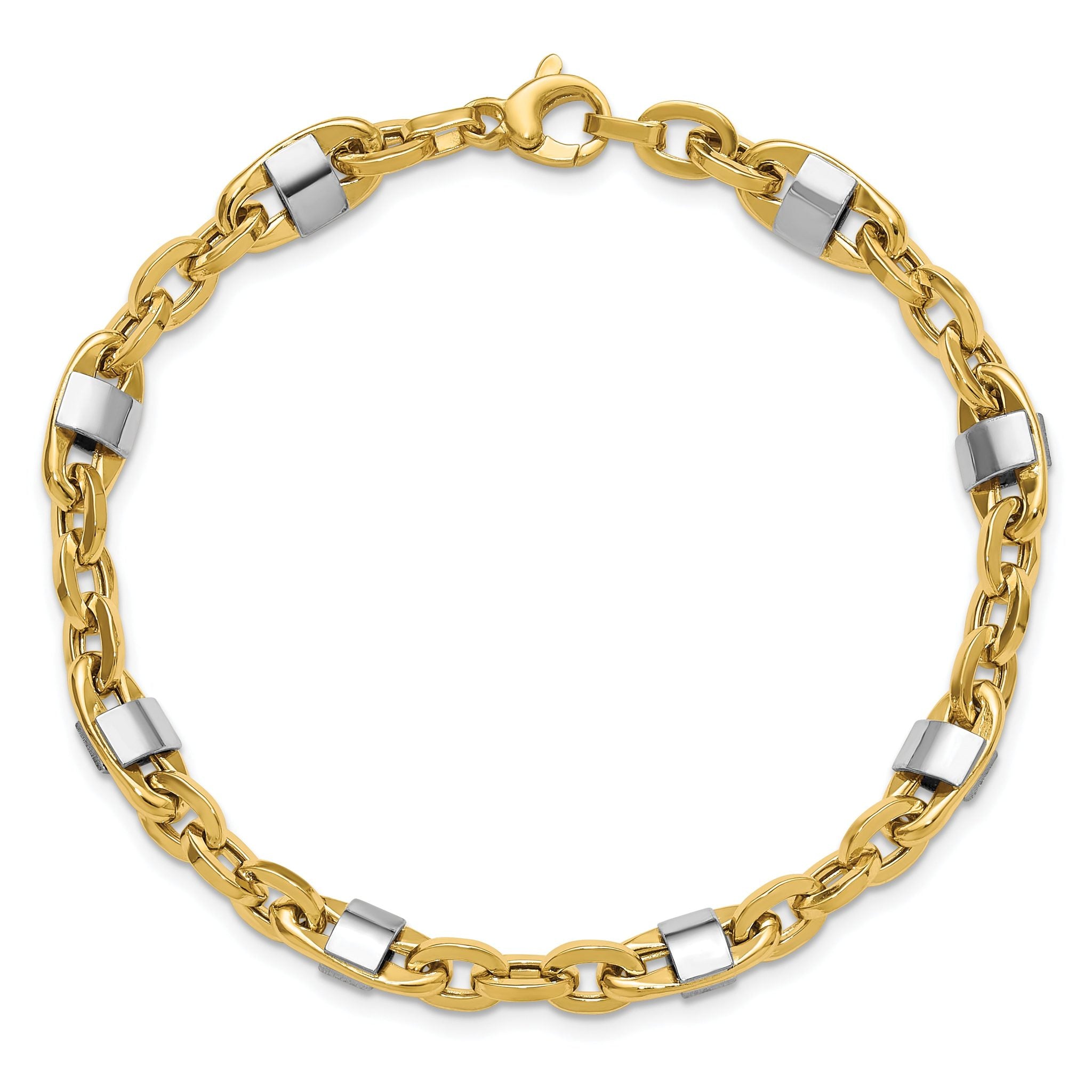 14K w/Wht Rhodium Polished Fancy Oval Men's Link Bracelet
