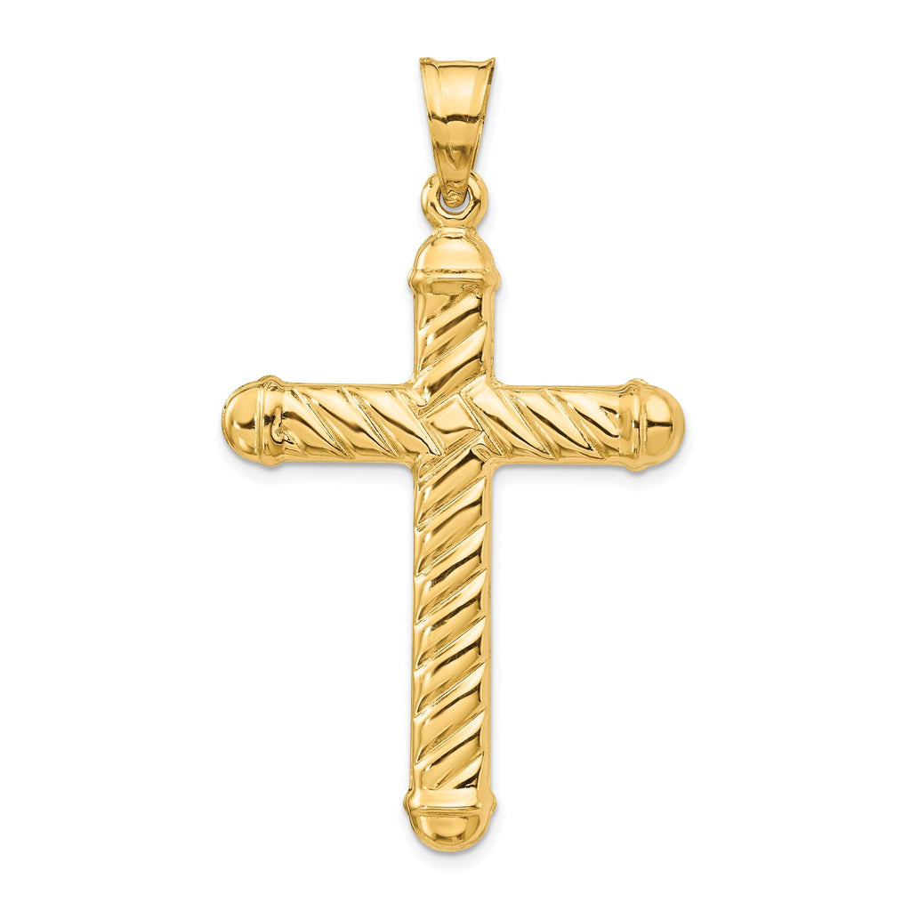 14K Gold Hollow Cross Pendant with 3D Design, 54mm, Elegant Finish