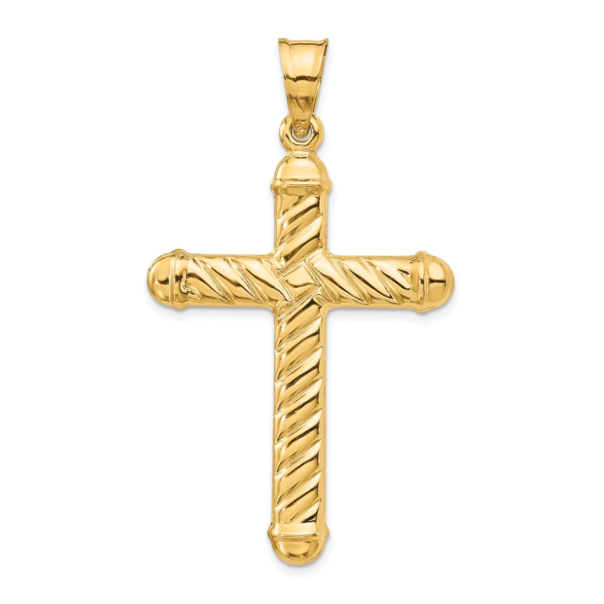 14K Gold Hollow Cross Pendant with 3D Design, 54mm, Elegant Finish