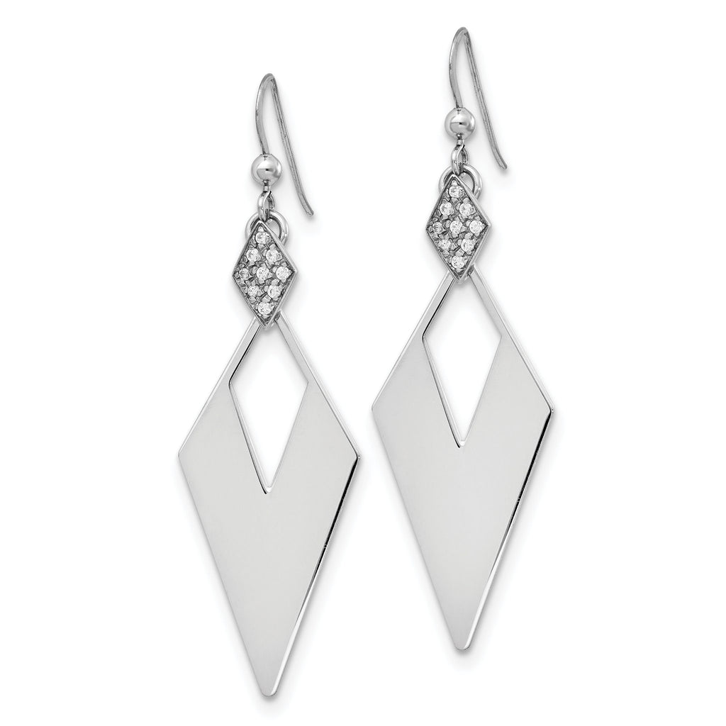 Sterling Silver RH-plated Polished Crystal Diamond Shape Dangle Ea