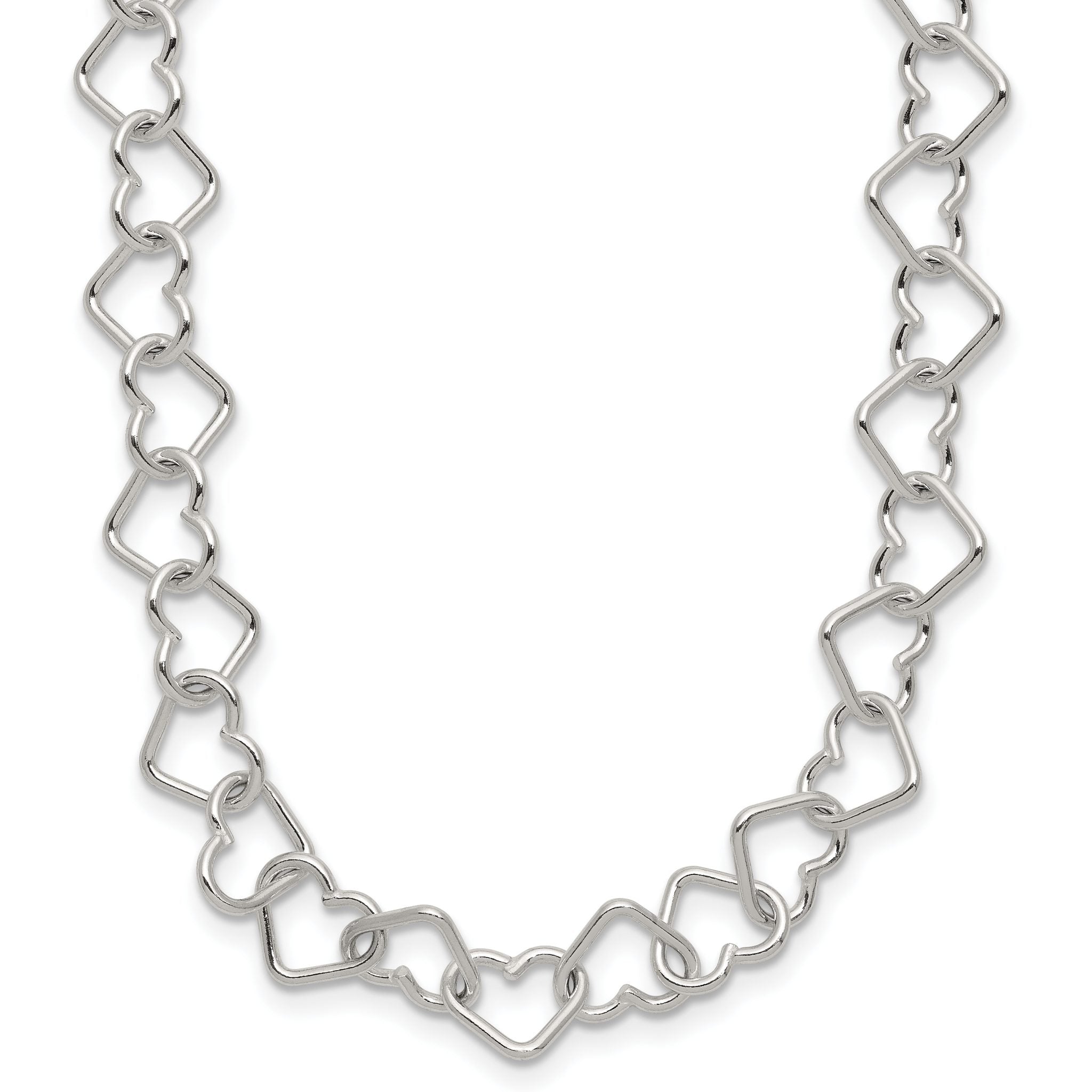 Sterling Silver 18inch Polished Fancy Heart Link Necklace Main image