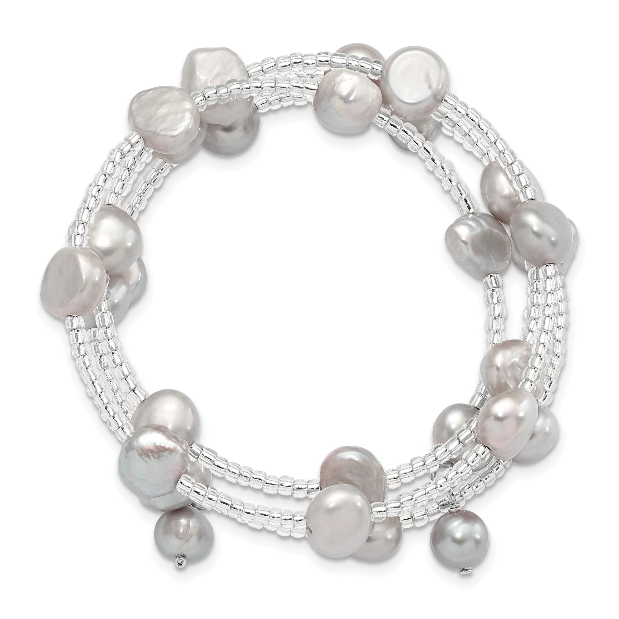 Sterling Silver Grey Baroque Pearl Wrap Bracelet with GlaSterling Silver Beads Secondary image