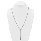 Sterling Silver Rhodium-plated Polished CZ and Diamond-cut Circles 25.5 inch Rosary Necklace