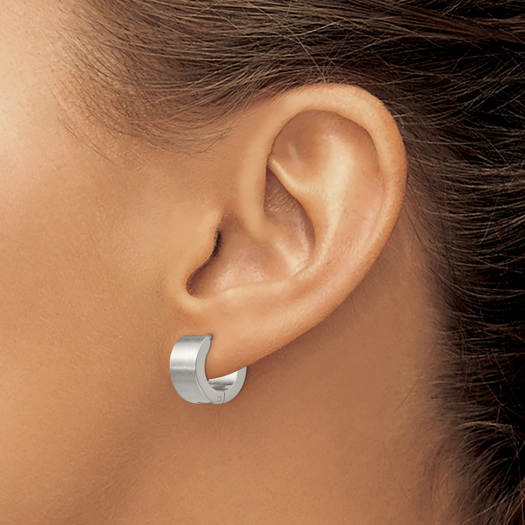 Stainless Steel Polished & Brushed Hinged Huggie Hoop Earrings