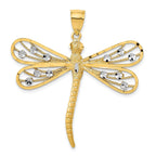 14K Gold Diamond-Cut Dragonfly Pendant with Rhodium Filigree Detailing