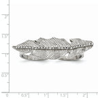 StainleSterling Silver Steel Polished&Antiqued Leaf Two Finger Crystal Ring