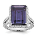 Sterling Silver Rhodium-plated Polished CZ & Blue Crystal Ring