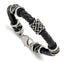 Stainless Steel Antiqued and Polished Dragon Black Braided Leather Bracelet for Men