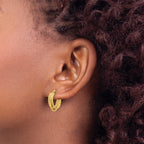 14K Polished and Textured 3-Row J-Hoop Post Earrings