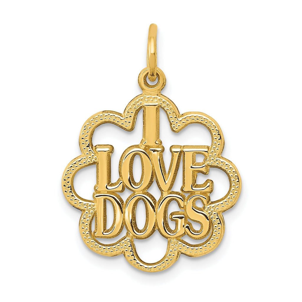 14K Polished Gold I LOVE DOGS Charm Elegant and Themed
