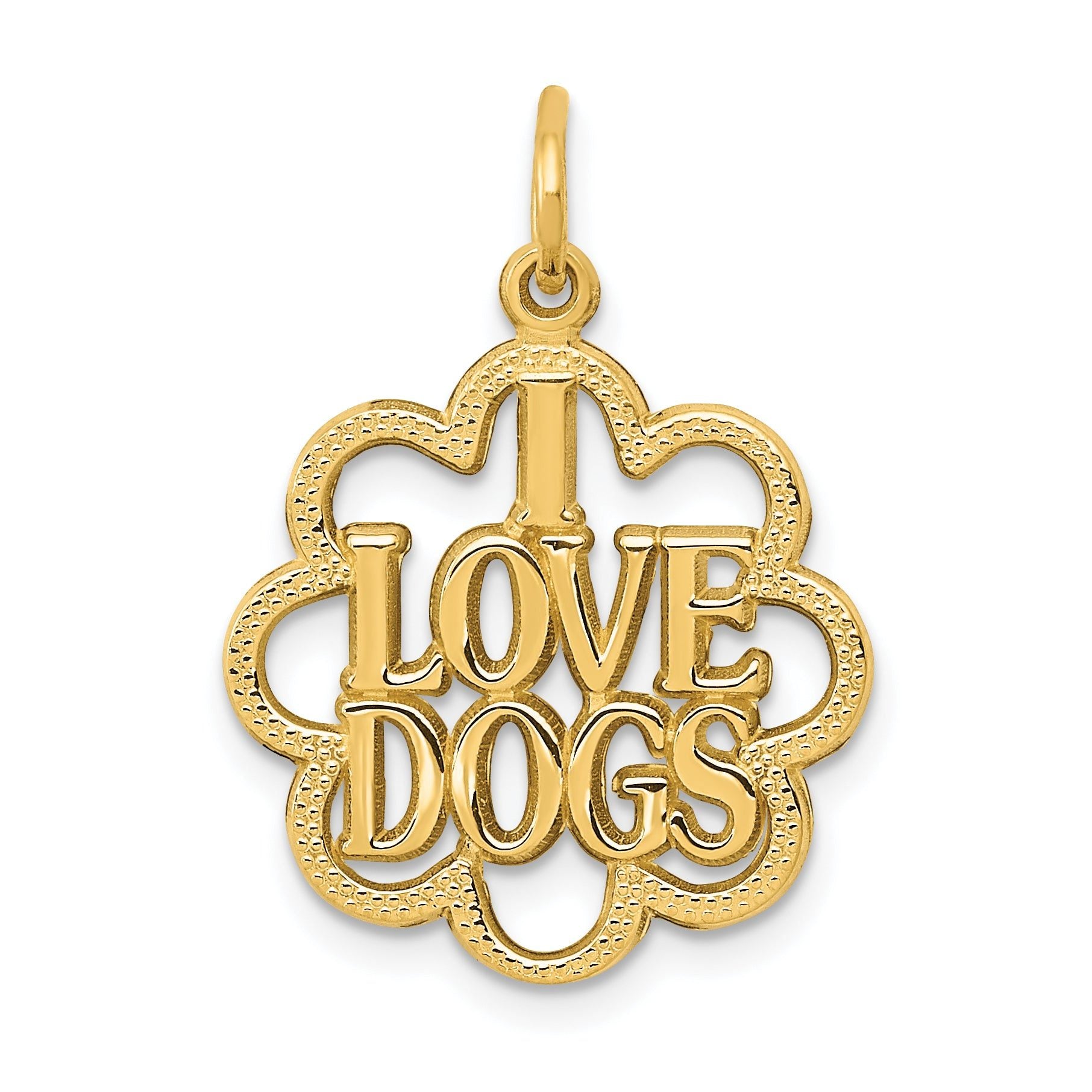 14K Polished Gold I LOVE DOGS Charm Elegant and Themed