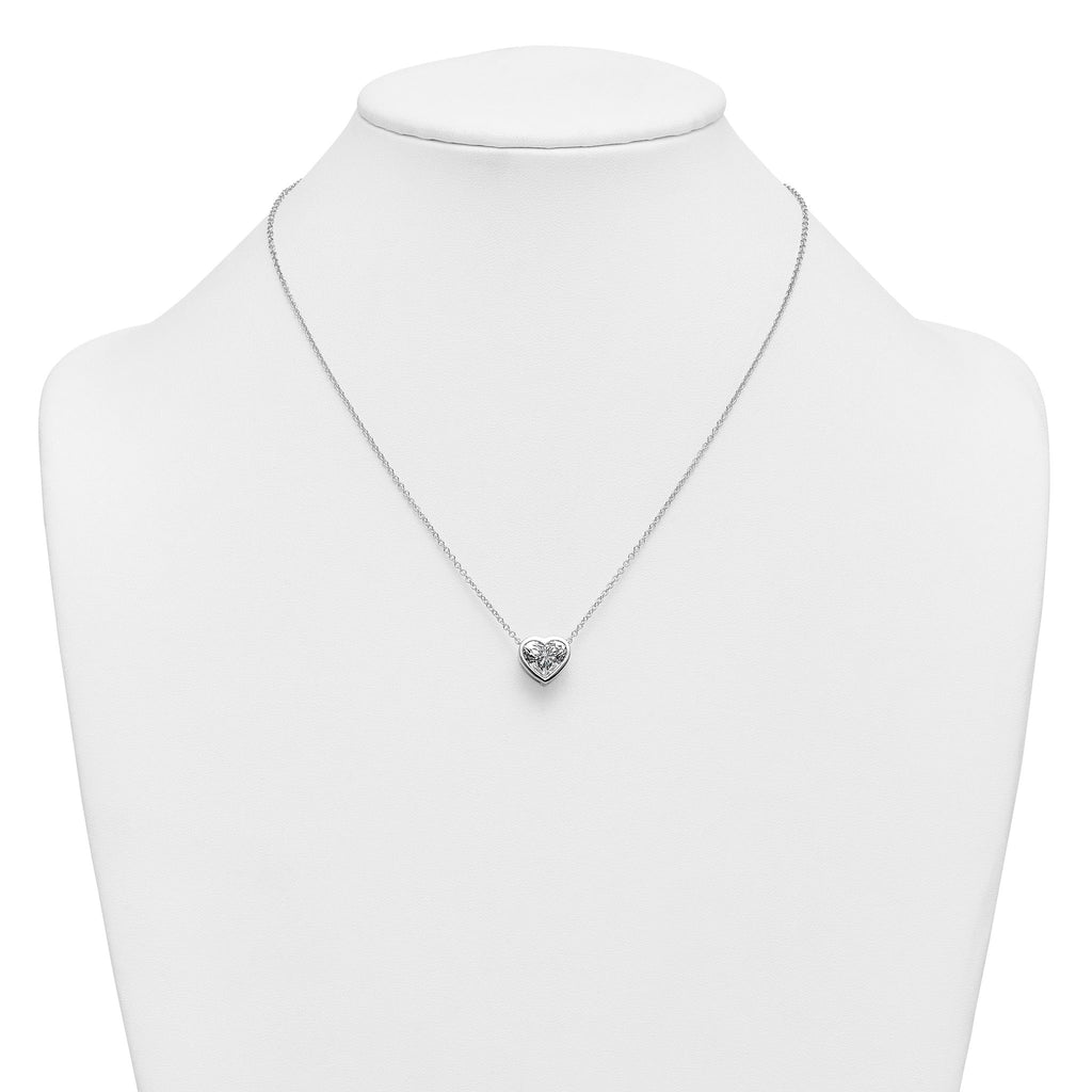 14k White Gold 3 carat Certified Lab Grown Diamond VS+ F+ Heart Complete 18 inch Bezel Set Solitaire Necklace