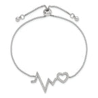 Sterling Silver Polished Rhodium Micro PavÃ¢Â€Âš CZ Heartbeat Adj. Bracelet
