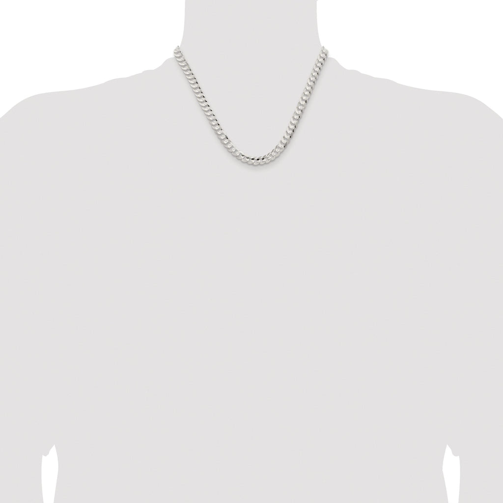 Sterling Silver Rhodium-plated 6.75mm Concave Beveled Curb Chain