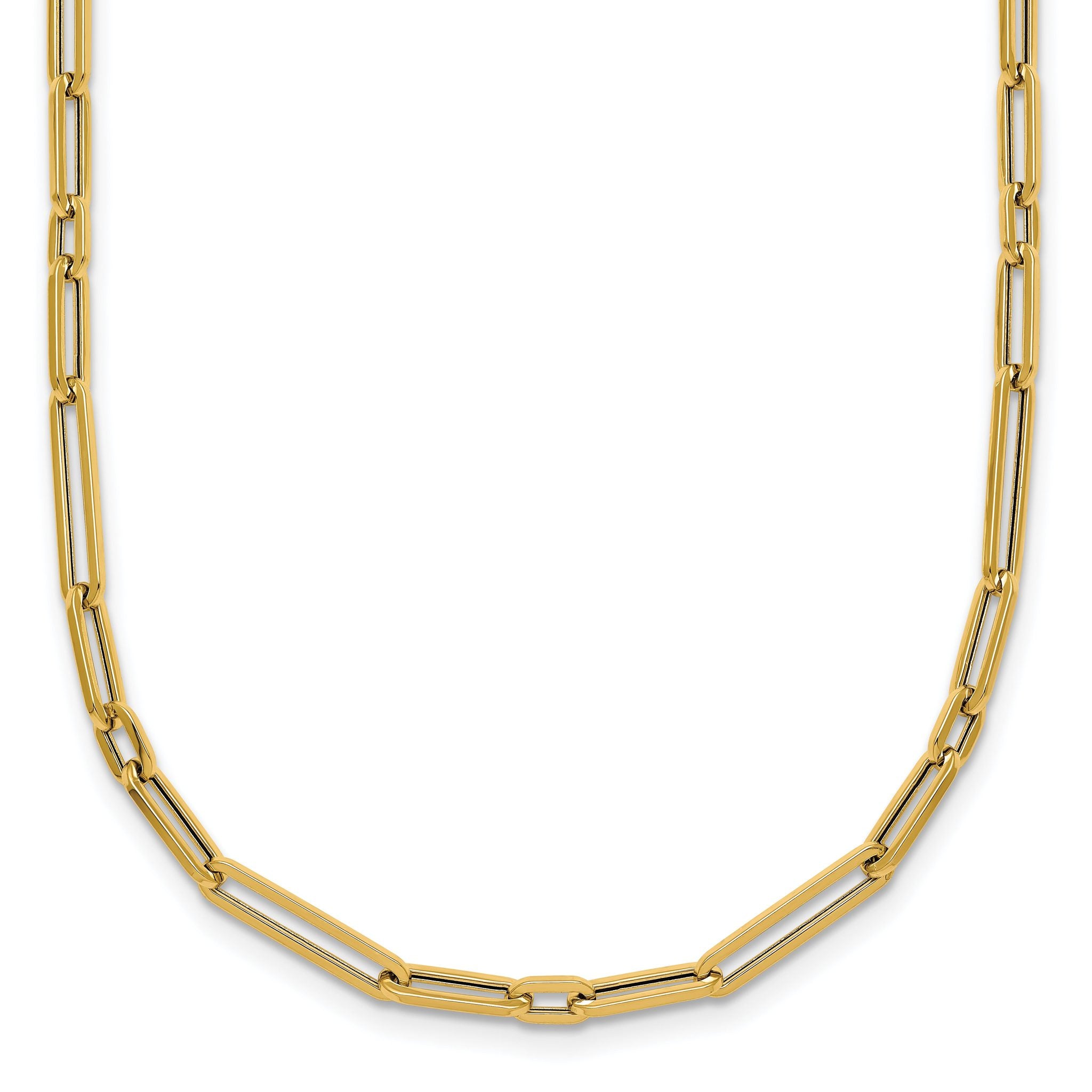 14k Polished 2.9mm Fancy Long and Short Paperclip Link 17 inch Necklace