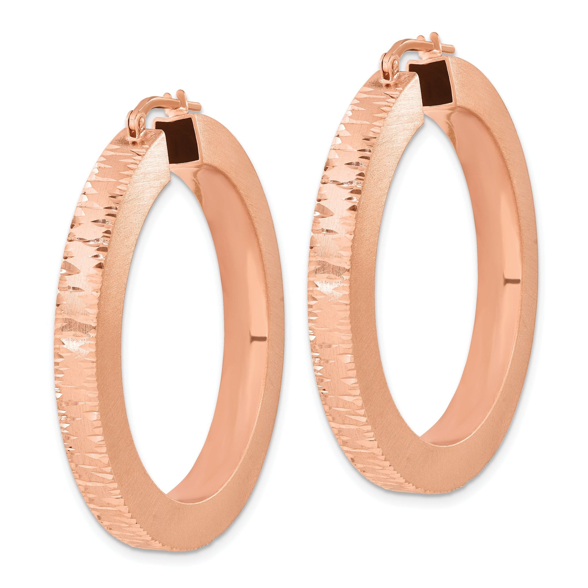 Sterling Silver Rose Gold-Plated Brushed Hoop Earrings with Diamond-Cut Texture Secondary image